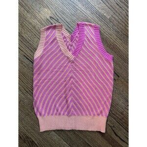 Women’s V-Neck Sleeveless Orange & Pink Soft Sweater - Size Small